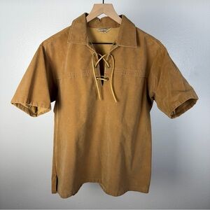 Vintage 50's 60s PONCHERO Clubman Moleskin Short Sleeve Brown Shirt Size Large